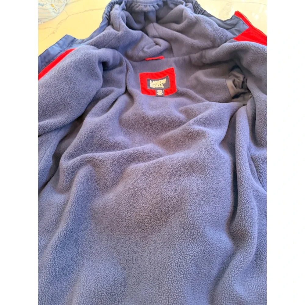 Lands End Boys Red Navy Colorblock Puffer Jacket Hooded Winter Coat XL 18-20